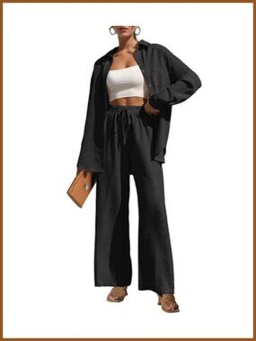 2 Piece Lounge Set High Low Shirt Wide Leg Pants Tracksuit Relaxed Fit